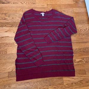 Burgundy sweater with dark grey stripes